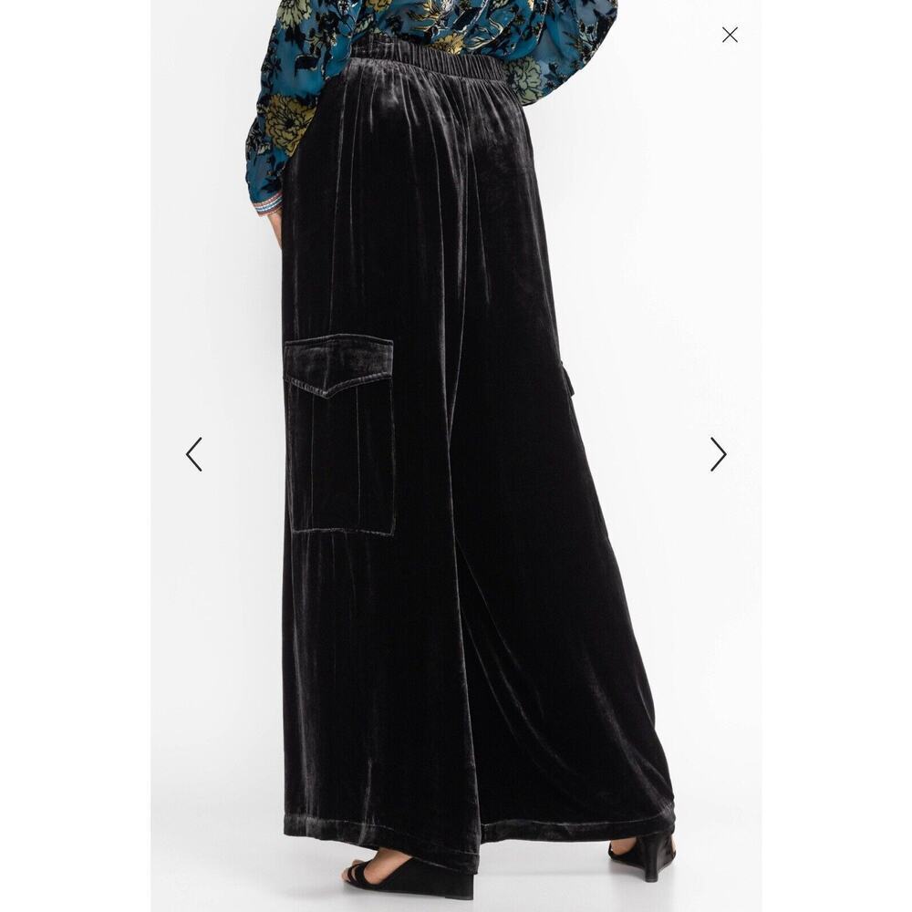 Johnny Was Zatima Womens Pant XL Black Velvet Silk Cargo Wide Leg $318 - Picture 3 of 12